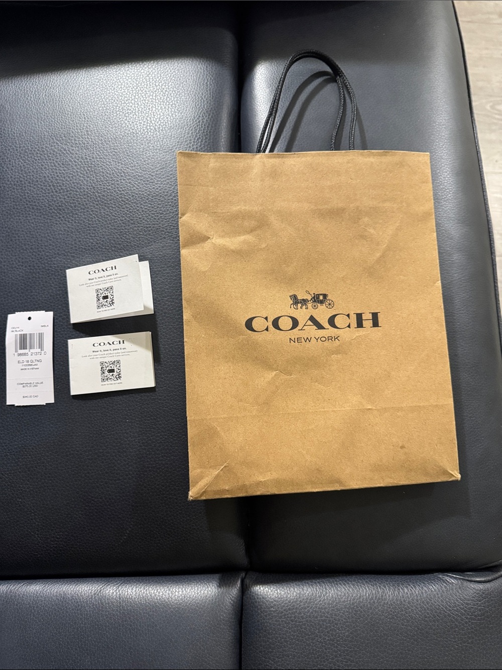 Coach Brown Paper Shopping Bag with Black Logo and Handles